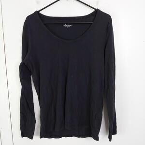 J Crew Top Womens Large Vintage Cotton Long Sleeve Capsule Wide Neck Black